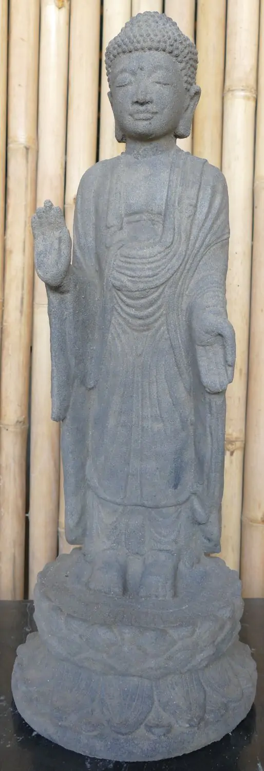 Product image 1 of the product “Standing Buddha, India, form stone / carved, handmade & colored. The height is 60 cm. Dyed in the color antique finish ”